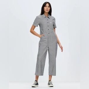 Braxton Sorrento S/S Black/White Striped Coverall Jumpsuit Utility Workwear S